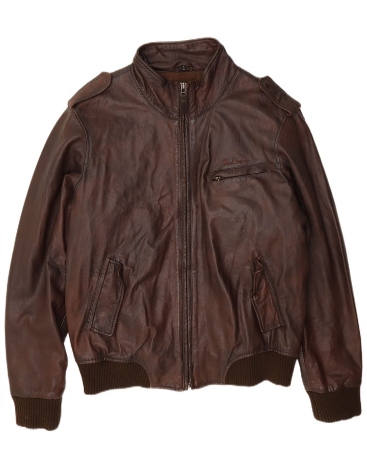 Ben Sherman Herre Military Læderjakke UK 42 XL Brun