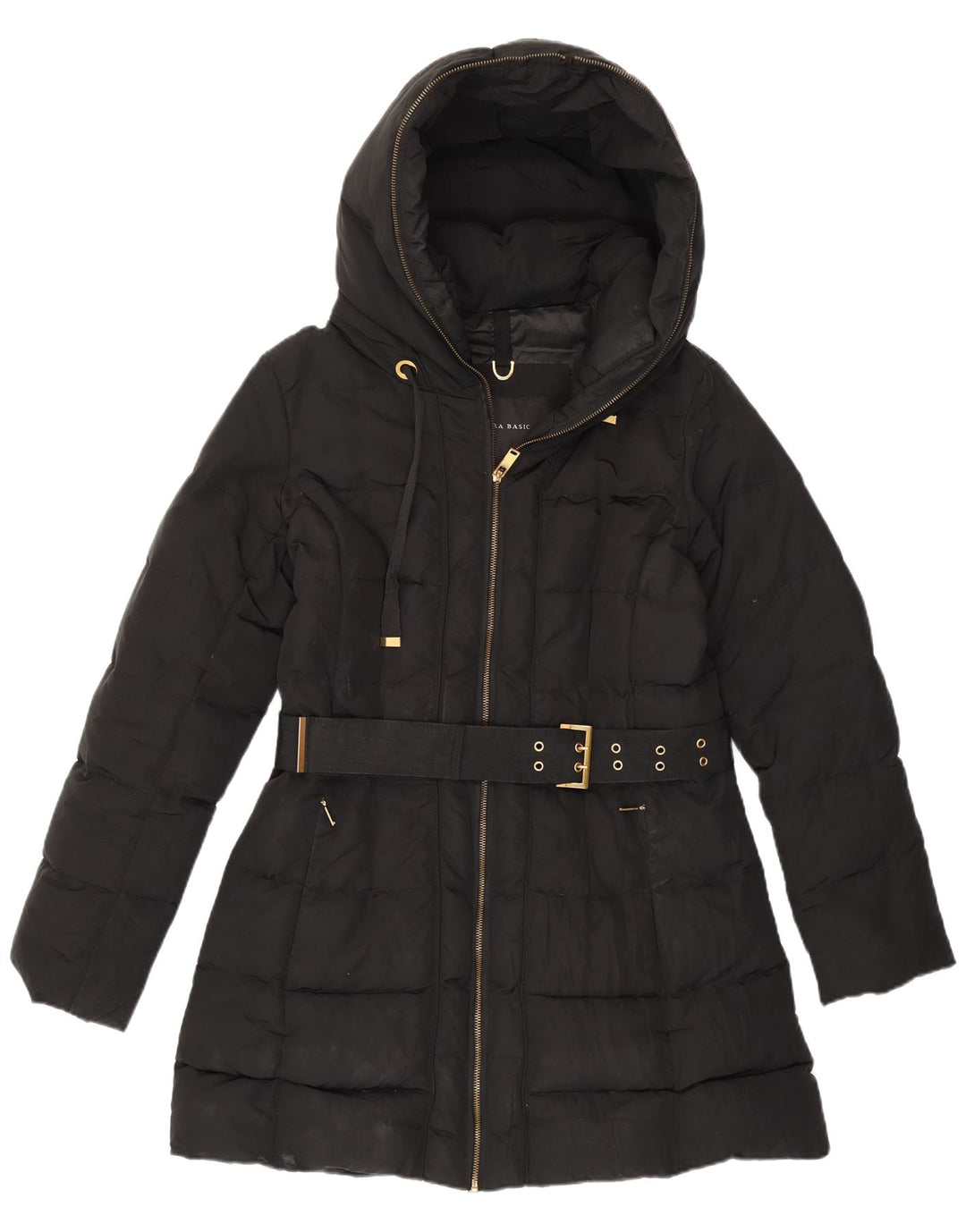 Zara Dame Hætte Polstret Jakke UK 16 Stor Sort Polyester