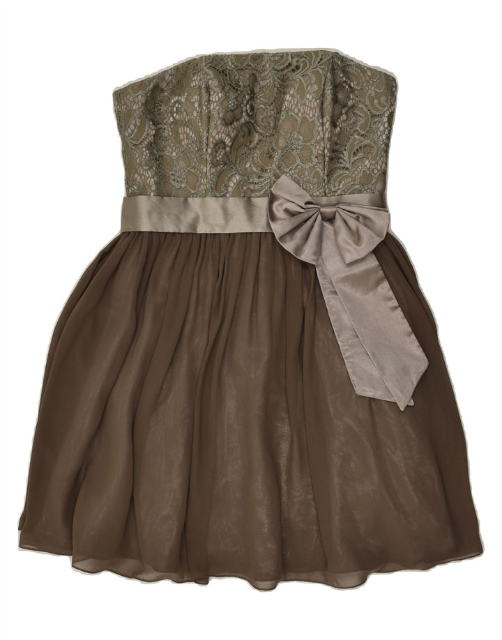 LAONA Womens Strapless Dress UK 12 Medium Brown Colourblock Polyester | Vintage Laona | Thrift | Second-Hand Laona | Used Clothing | Messina Hembry 