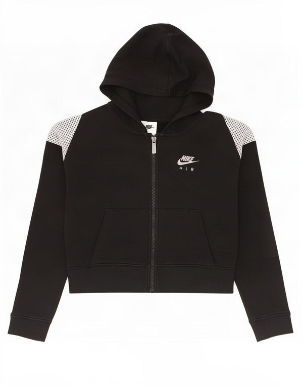 Nike Girls Crop hættetrøje med lynlås 12-13 år Stor sort farveblok