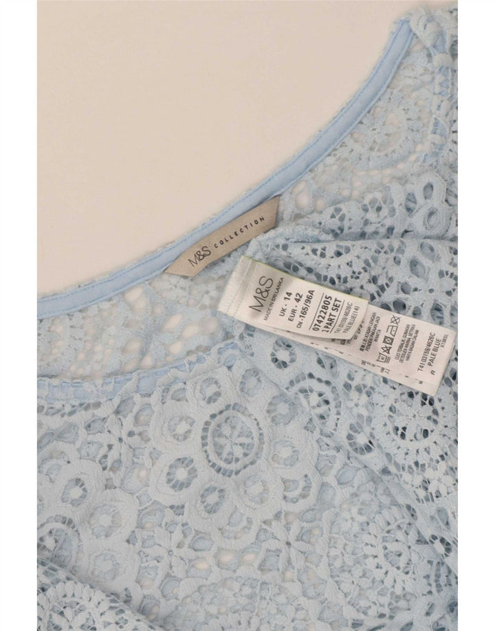 Marks & Spencer Damebluse Top UK 14 Large Blue Floral Polyamide