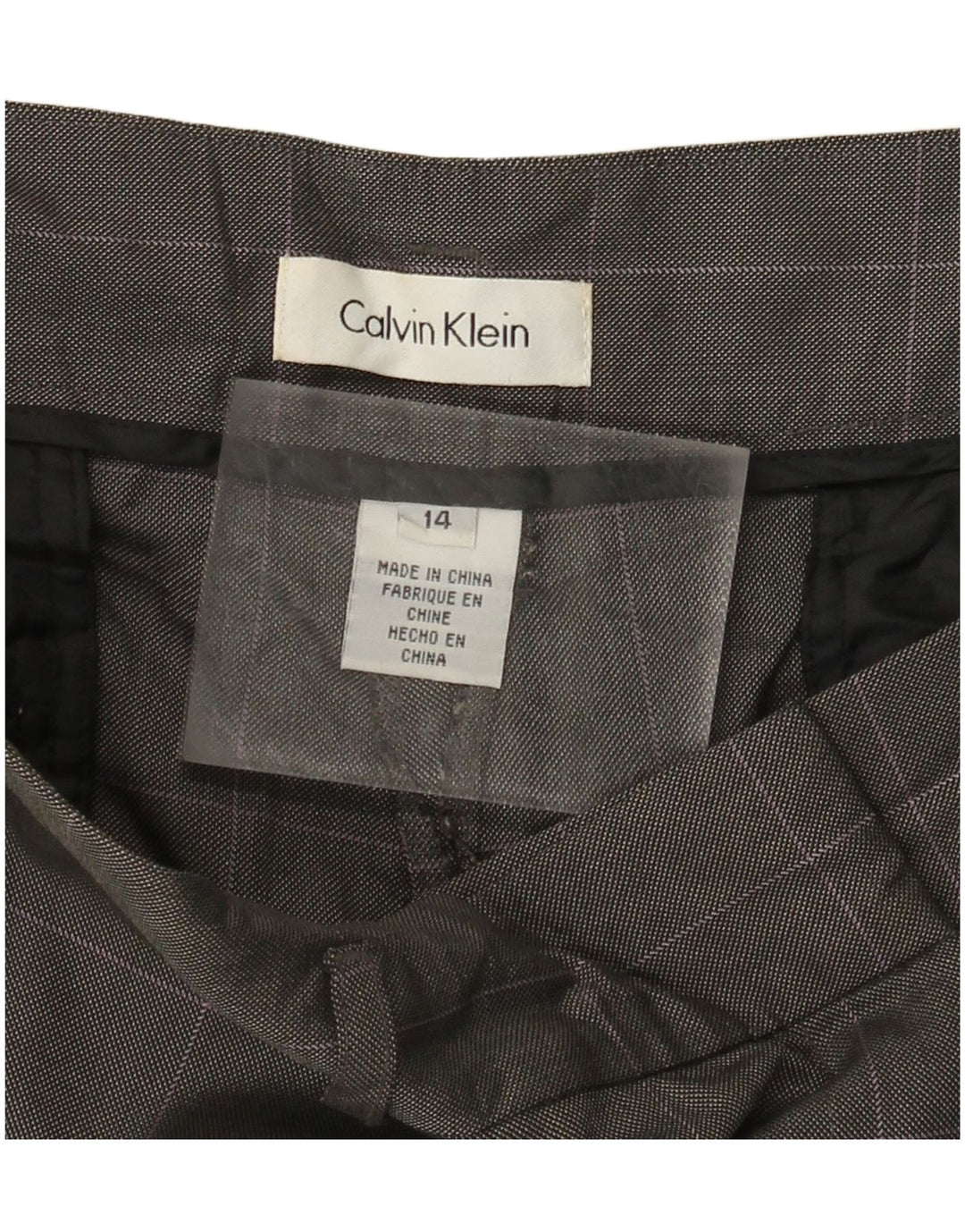Calvin Klein Damebukser med lige jakkesæt US 14 XL W36 L30 Grå ternet uld
