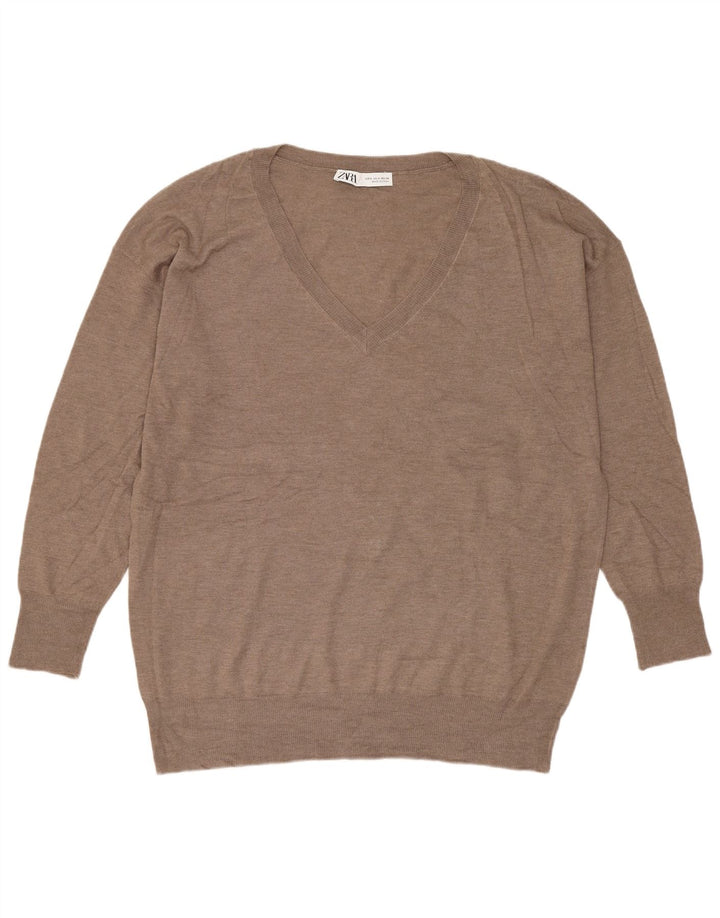 Zara Dame Oversized V-hals sweater UK 10 Small Beige