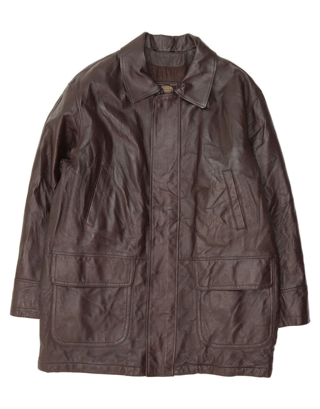 VINTAGE Mens Leather Coat IT 50 Large Brown Leather Vintage Vintage and Second-Hand Vintage from Messina Hembry 