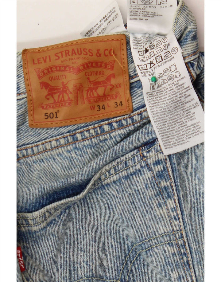 Levi's Herre 501 Distressed Straight Jeans W34 L34 Blå Bomuld