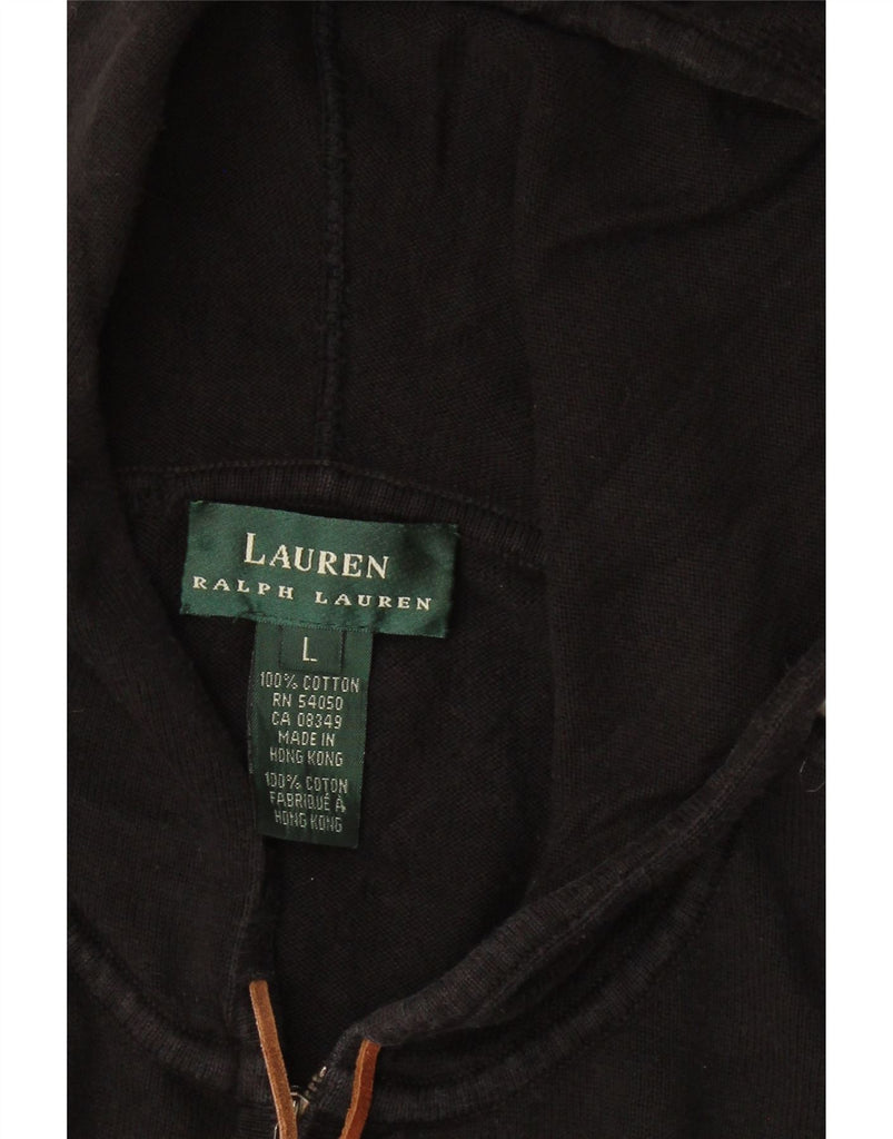 RALPH LAUREN Womens Zip Hoodie Sweater UK 16 Large Black Cotton Vintage Ralph Lauren and Second-Hand Ralph Lauren from Messina Hembry 