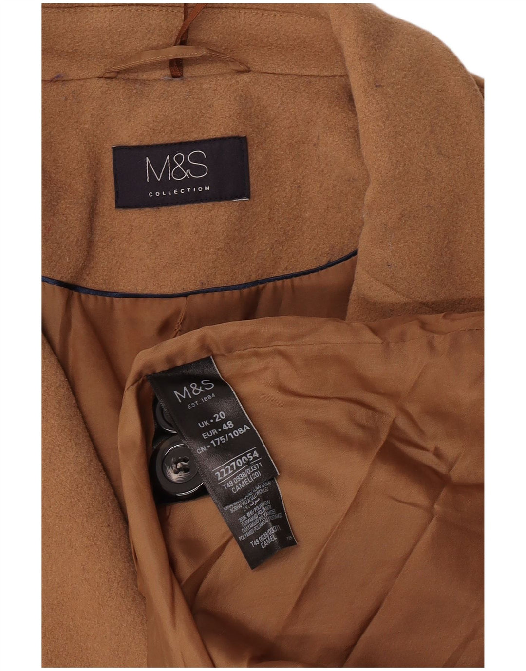 Marks & Spencer Dame Overfrakke UK 20 2XL Brun Uld