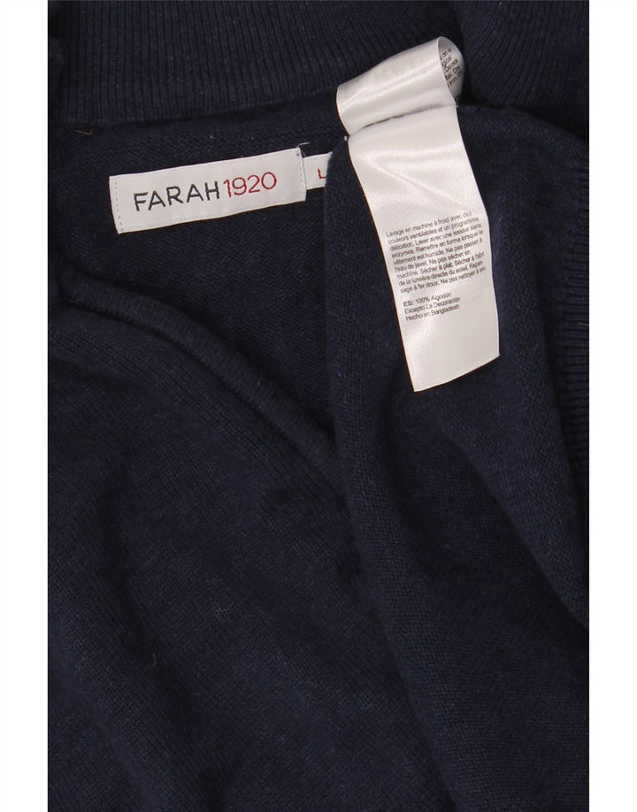 Farah Herre Zip Neck Jumper Sweater Stor Marineblå Bomuld