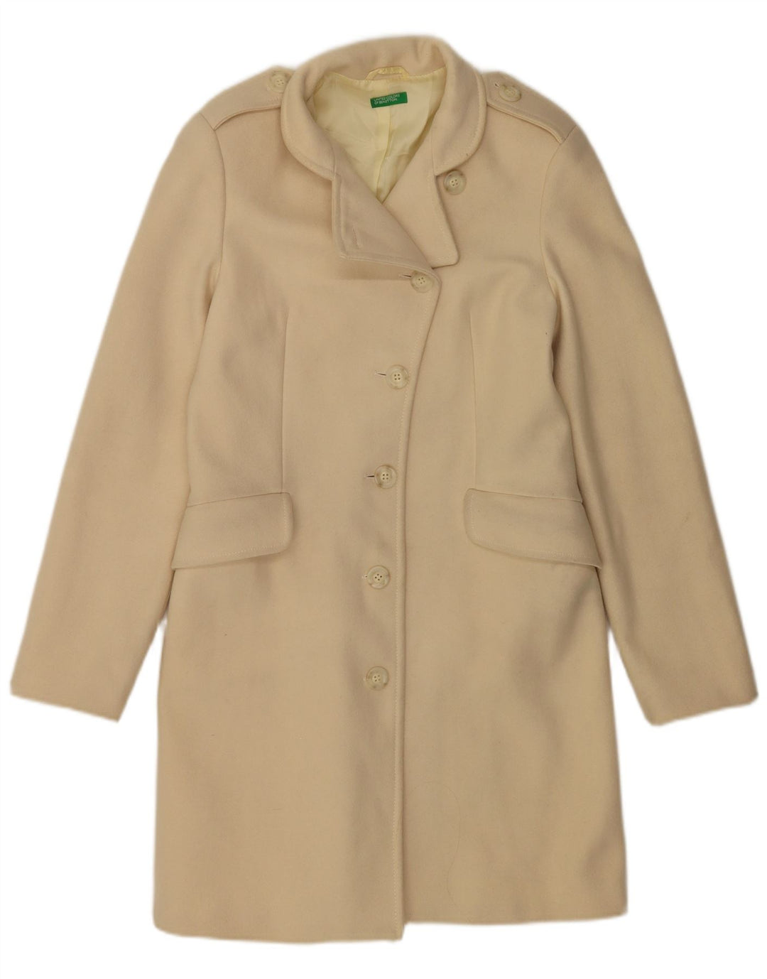 Benetton Dame Overfrakke IT 44 Medium Off White Uld