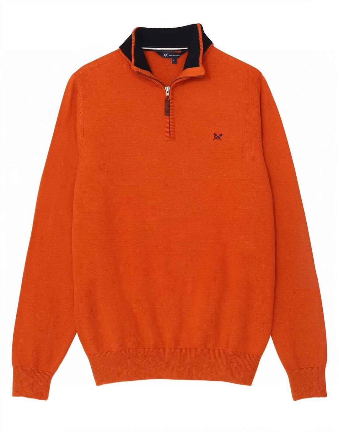 Besætningstøj Herre Zip Neck Jumper Sweater Stor Orange Bomuld