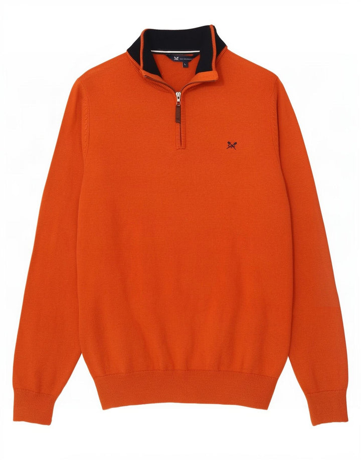 Besætningstøj Herre Zip Neck Jumper Sweater Stor Orange Bomuld