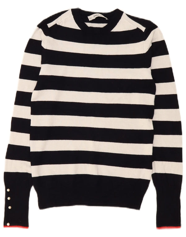 Zara Dame Jumper Sweater UK 8 Small Navy Blue Stribet