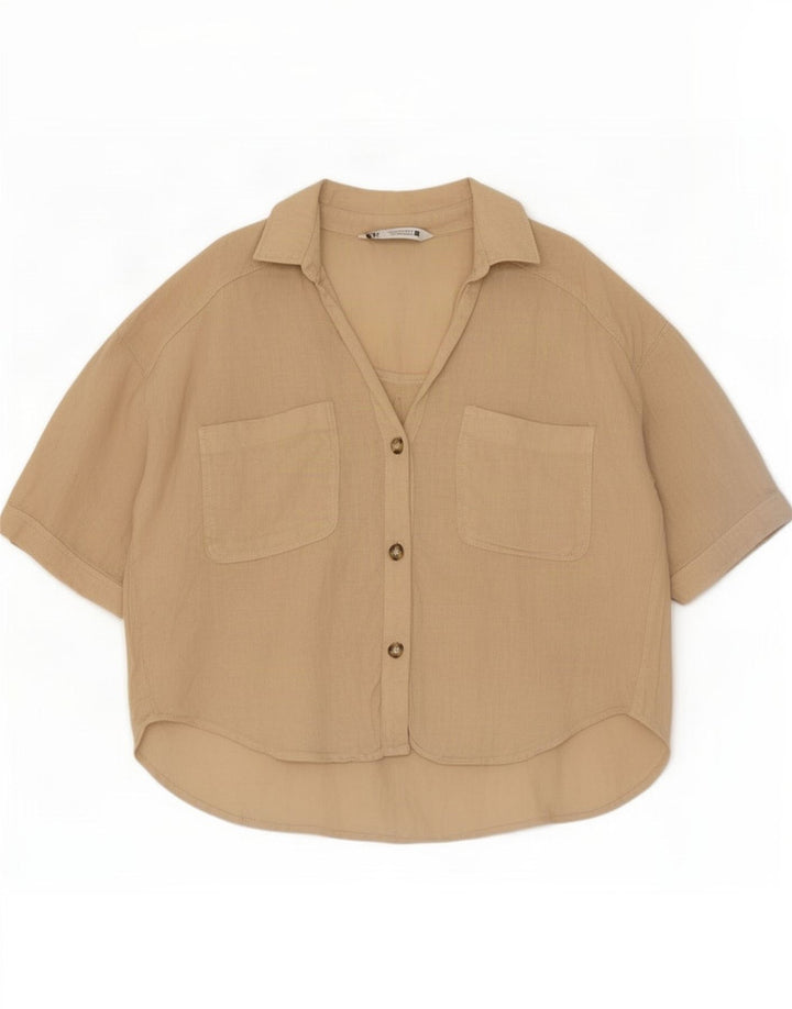 Zara skjorte med 3/4 ærmer til kvinder UK 14 Medium Beige