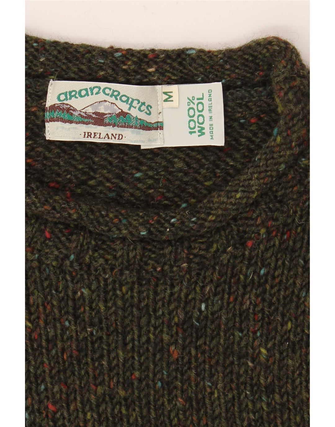 Aran Crafts Herre Boat Neck Jumper Sweater Medium Khaki Flecked Wool