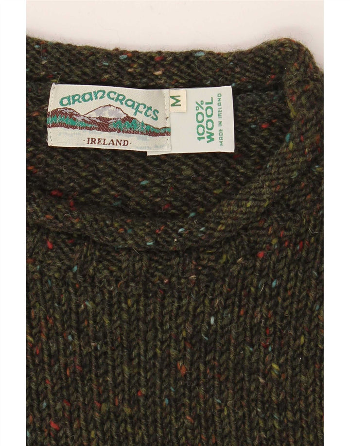 Aran Crafts Herre Boat Neck Jumper Sweater Medium Khaki Flecked Wool