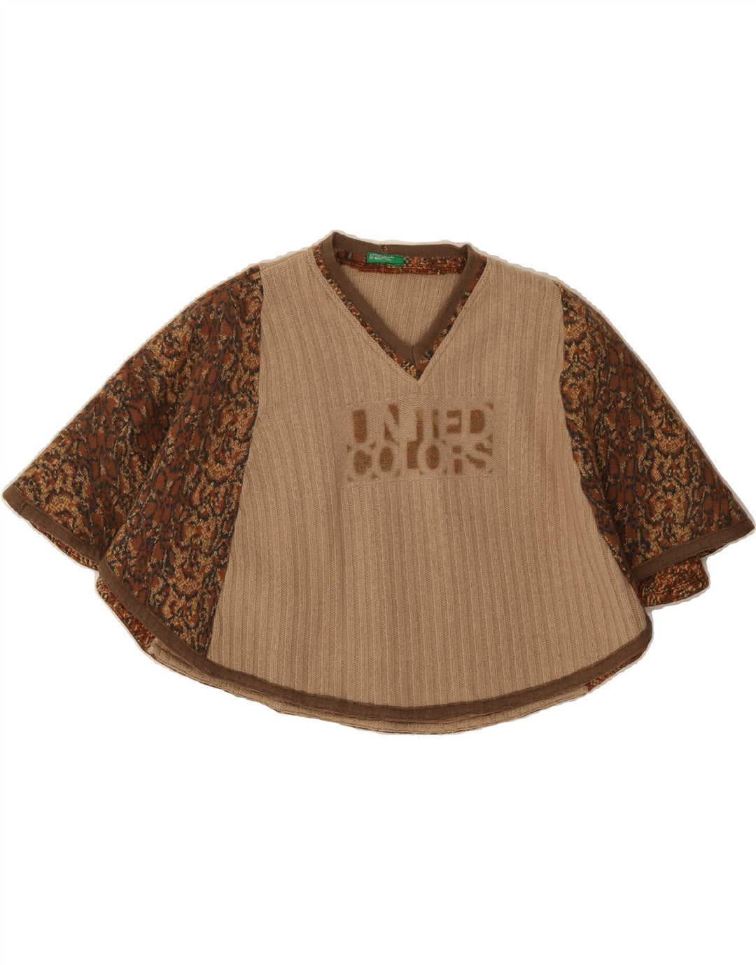 BENETTON Womens Graphic Poncho Jumper One Size Brown Animal Print Vintage Benetton and Second-Hand Benetton from Messina Hembry 