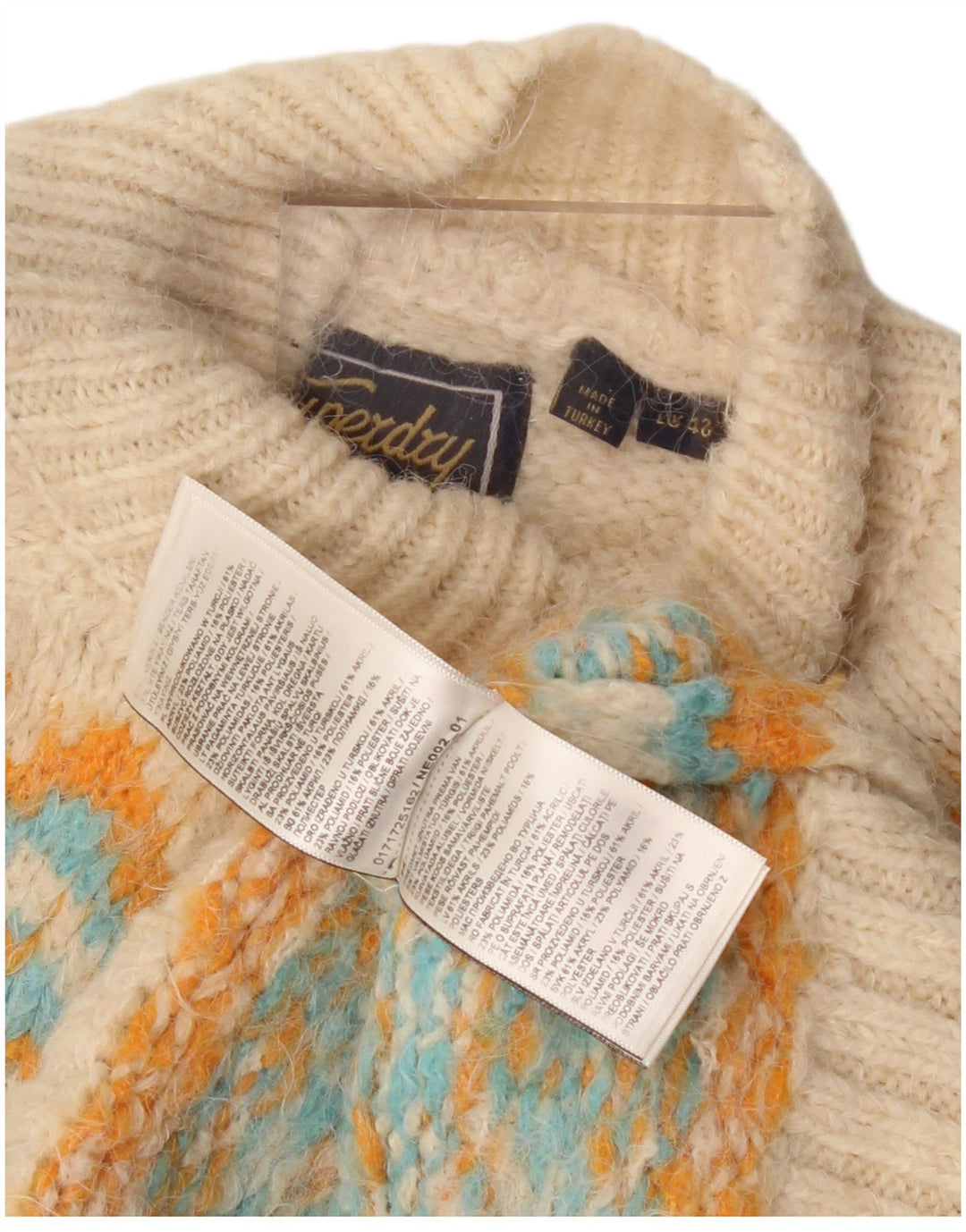 Superdry Dame Turtle Neck Sweater UK 12 Medium Beige Fair Isle