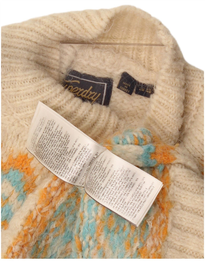 Superdry Dame Turtle Neck Sweater UK 12 Medium Beige Fair Isle