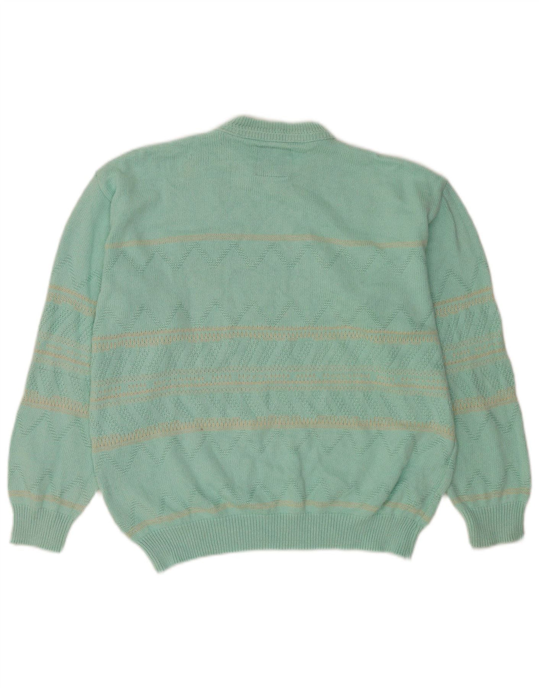 NORTH POLE Herre rund hals sweater stor turkis stribet bomuld