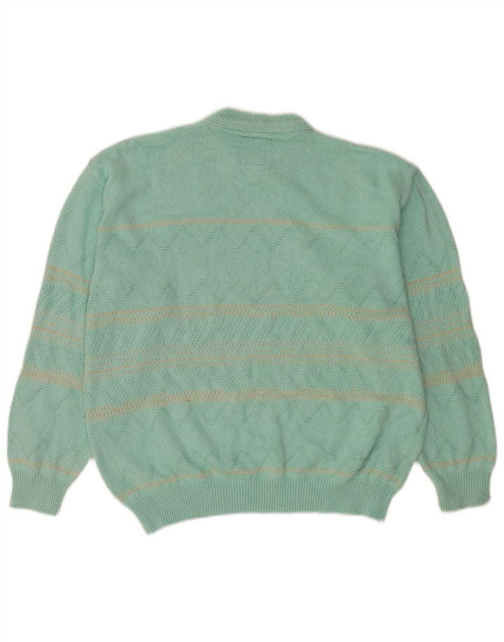 NORTH POLE Herre rund hals sweater stor turkis stribet bomuld