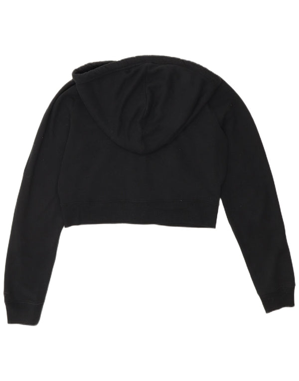 Hollister Dame Crop Zip Hoodie Sweater UK 10 Small Black Bomuld