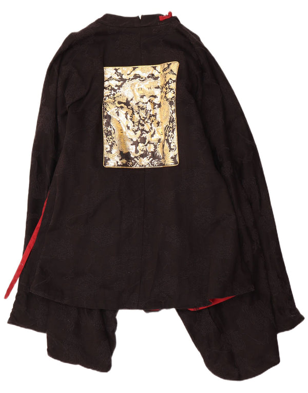 Vintage Dame Langærmet Poncho Bluse Top UK 12 Medium Black Floral