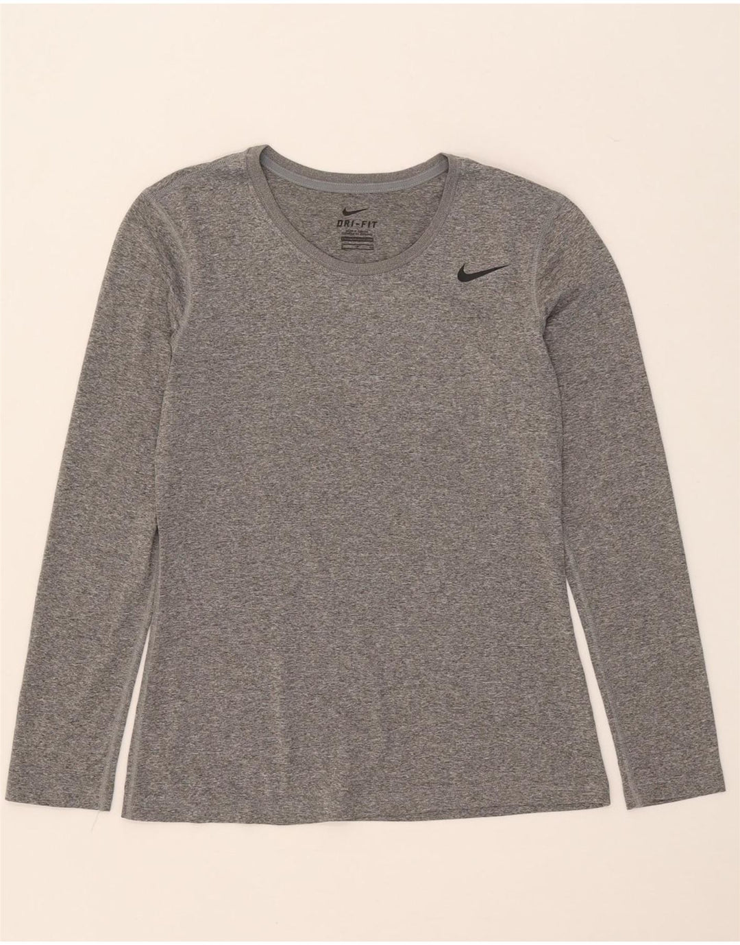 NIKE Dame Dri Fit Top Langærmet UK 10 Small Grå Flecked Polyester
