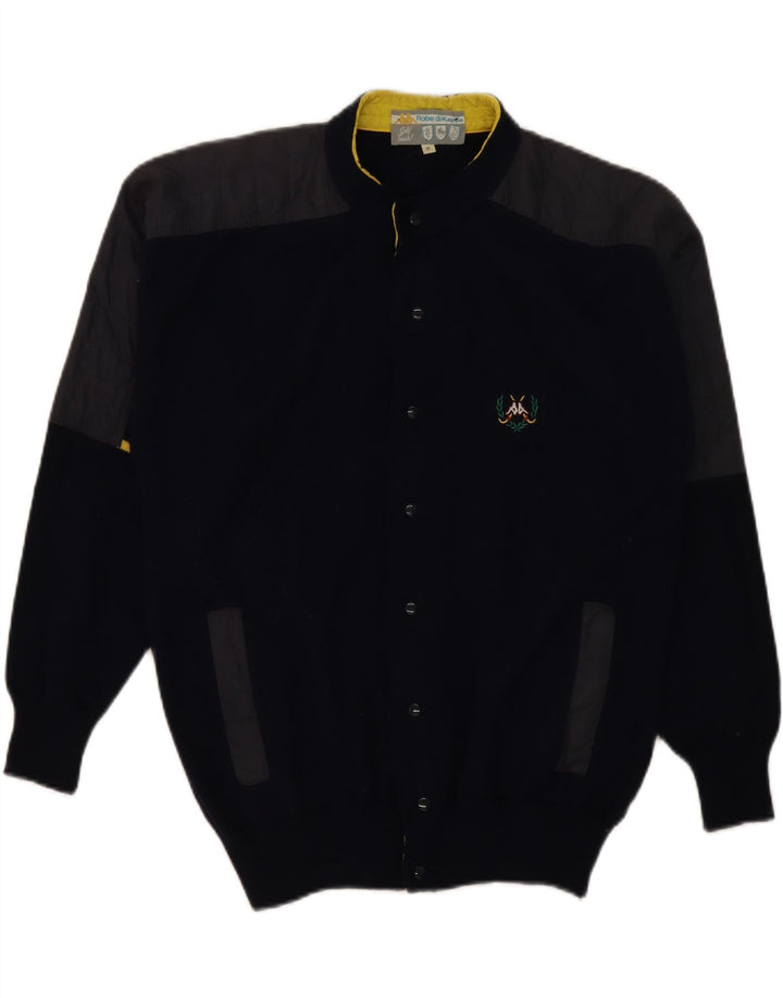 KAPPA Mens Cardigan Sweater Medium Navy Blue Colourblock Wool Vintage Kappa and Second-Hand Kappa from Messina Hembry 