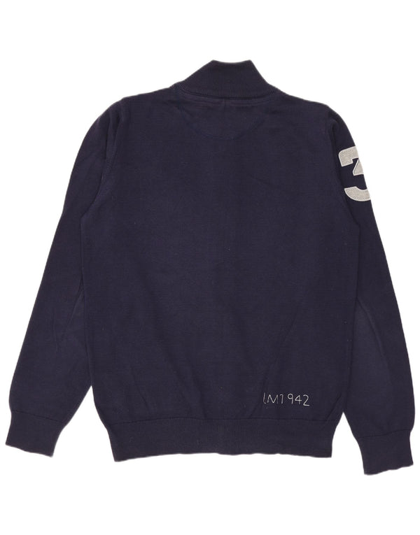 La Martina Herre grafisk cardigan sweater med fuld lynlås Medium marineblå bomuld