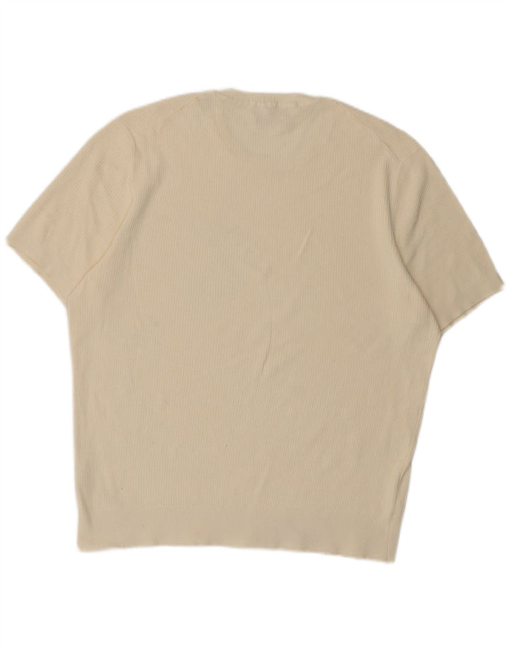 Massimo Dutti Herre Kortærmet T-Shirt Top Stor Hvid Bomuld