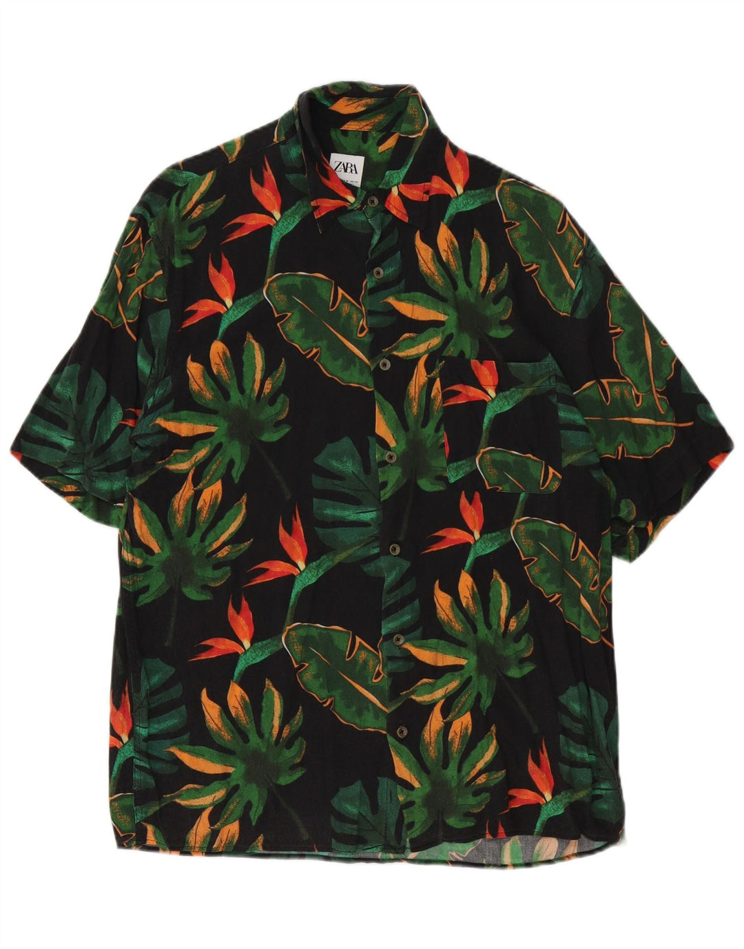 Zara Kortærmet Herreskjorte Medium Sort Floral Viscose