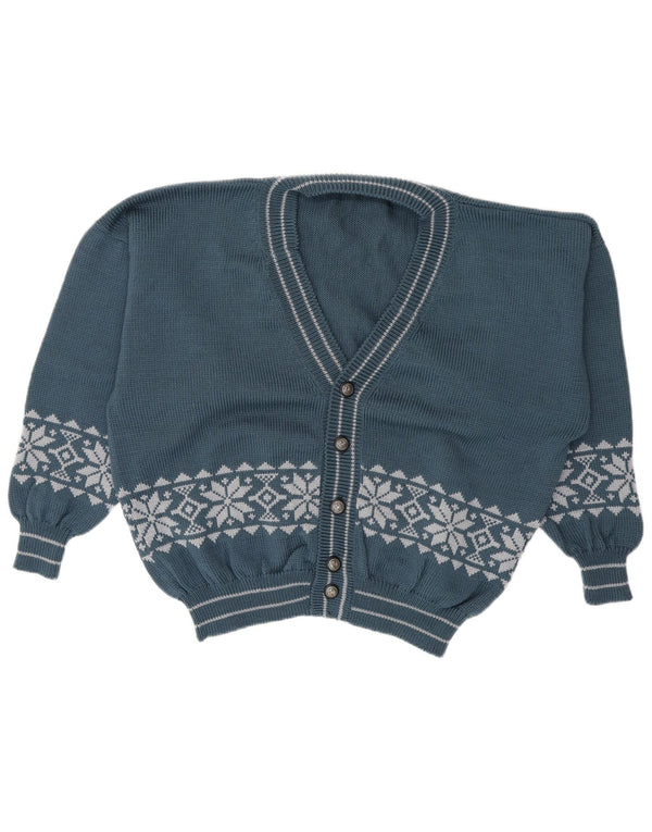 Vintage dame cardigan sweater UK 16 Large Blue Fair Isle