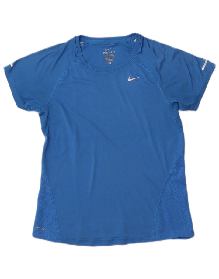 NIKE Dame Dri Fit T-Shirt Top UK 8/10 Small Blue Polyester Sports
