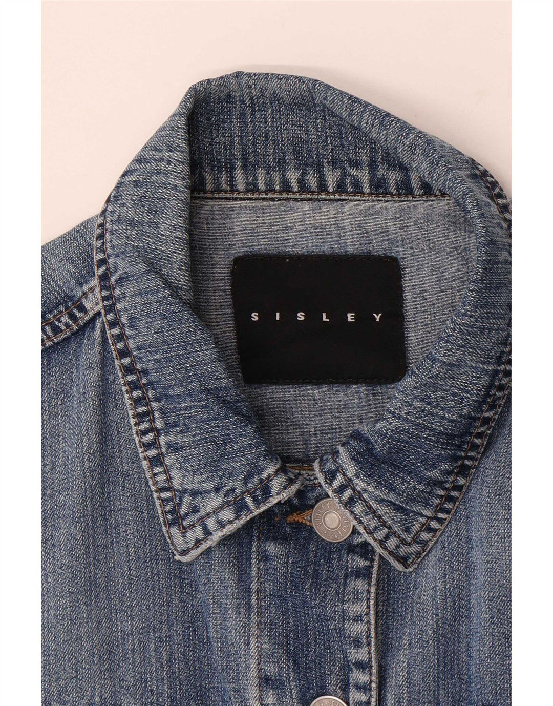 Sisley Dame denimjakke UK 14 Medium Blue Bomuld