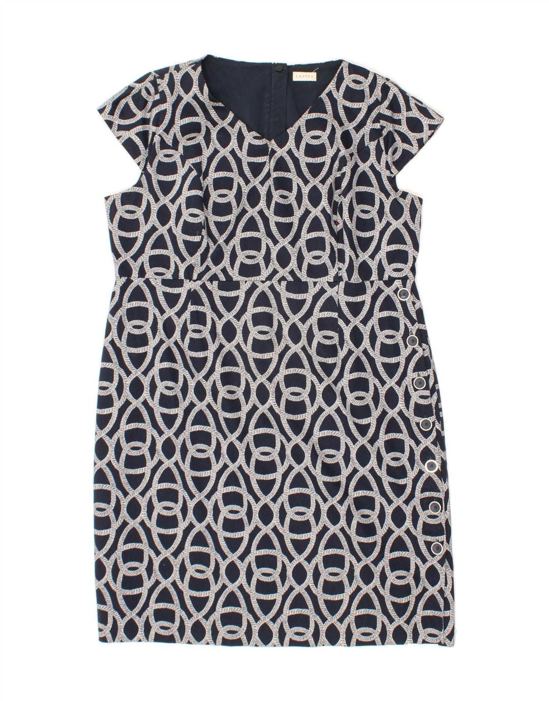 EASTEX Womens Abstract Pattern Sheath Dress UK 20 2XL Navy Blue Cotton Vintage Eastex and Second-Hand Eastex from Messina Hembry 