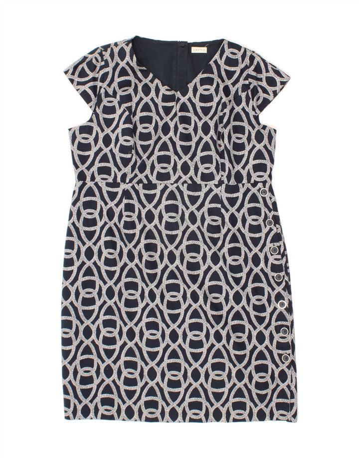 EASTEX Womens Abstract Pattern Sheath Dress UK 20 2XL Navy Blue Cotton Vintage Eastex and Second-Hand Eastex from Messina Hembry 