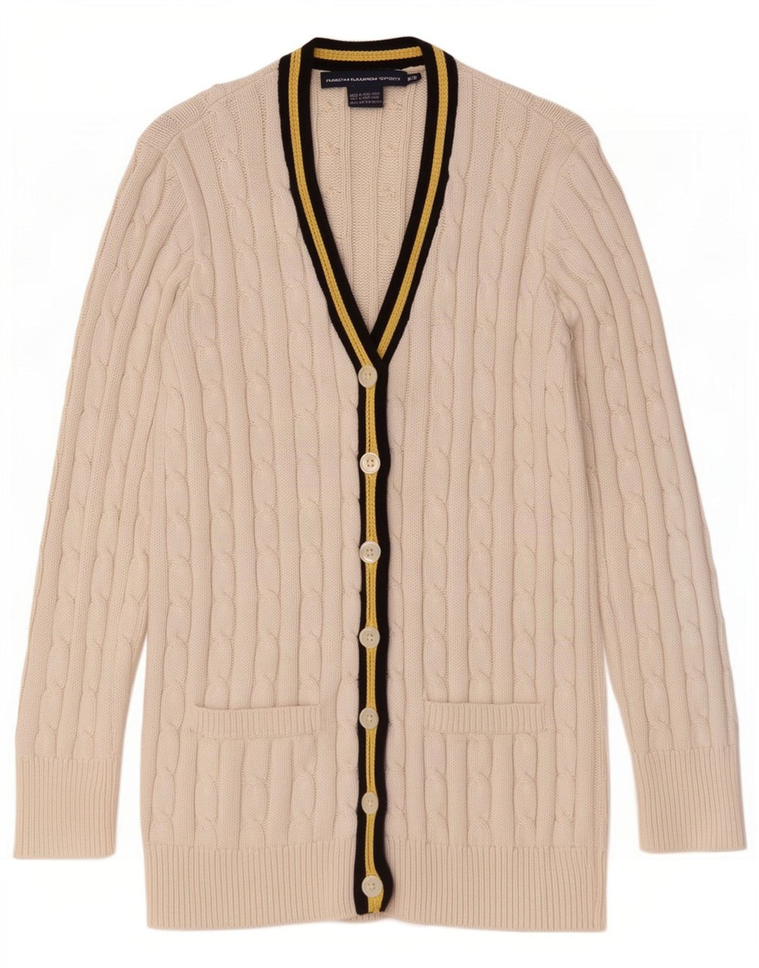 Ralph Lauren Dame Cardigan Sweater UK 14 Medium White Bomuld