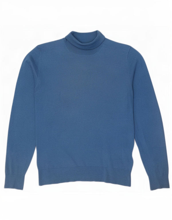 Massimo Dutti Dame Roll Neck Jumper Sweater UK 14 Medium Blue Silk