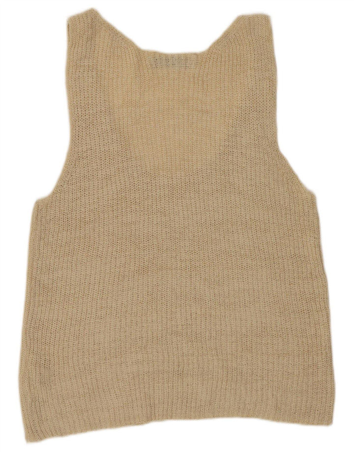 Zara Dame Vest Tank Top UK 14 Stor Beige Akryl