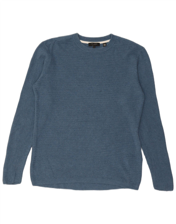 Ted Baker Herre Crew Neck Jumper Sweater Størrelse 3 Medium Blue Cotton