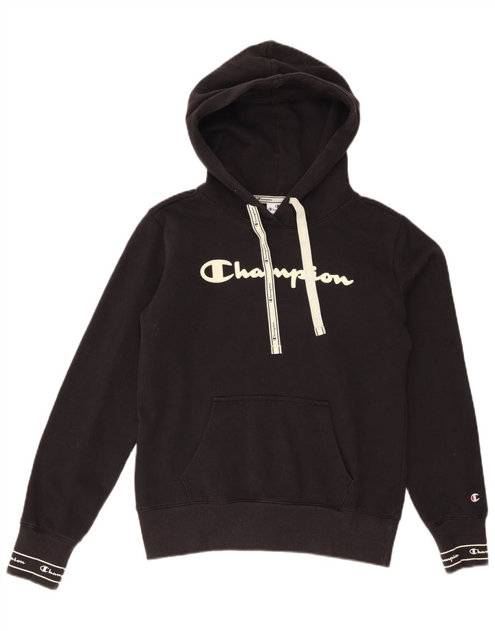 Champion Dame Grafisk Hoodie Jumper UK 14 Medium Sort