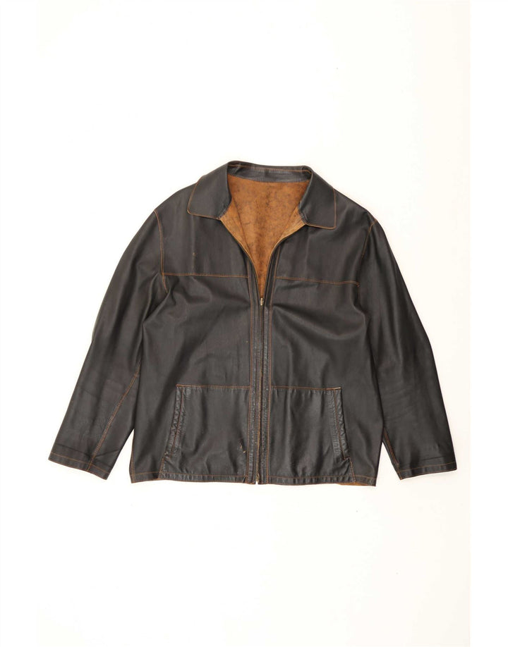 Vintage Herre Vendbar Læderjakke EU 56 3XL Brun