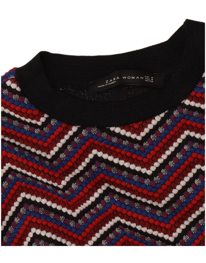 Zara Womens Crop Top Langærmet UK 12 Medium Multicolored Chevron