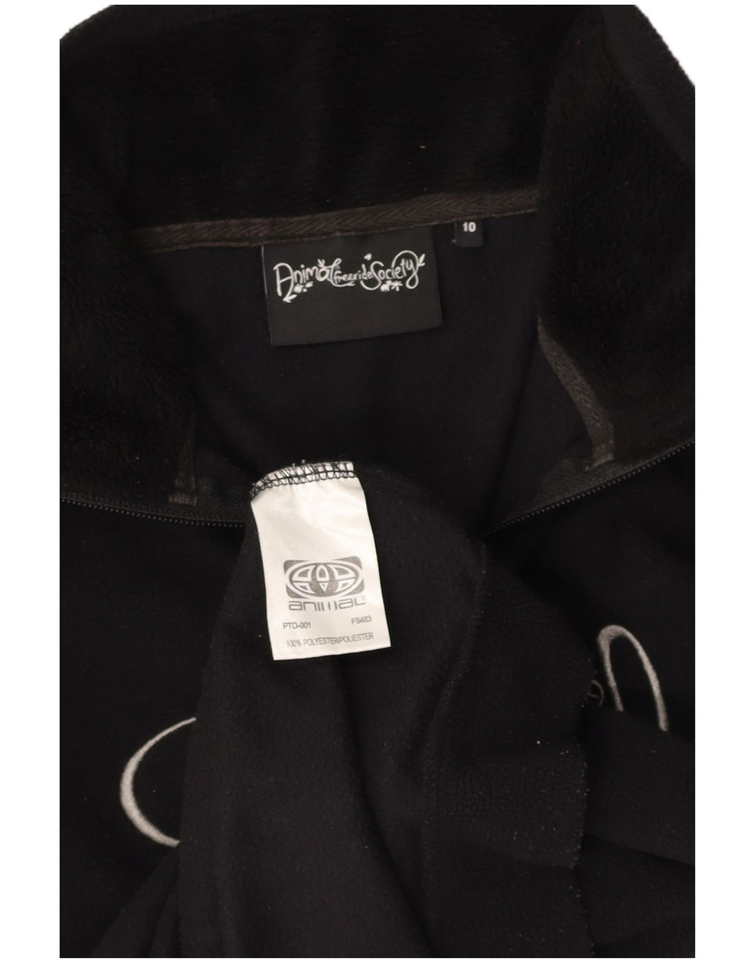 ANIMAL Womens Graphic Zip Neck Fleece Jumper UK 10 Small Black Polyester