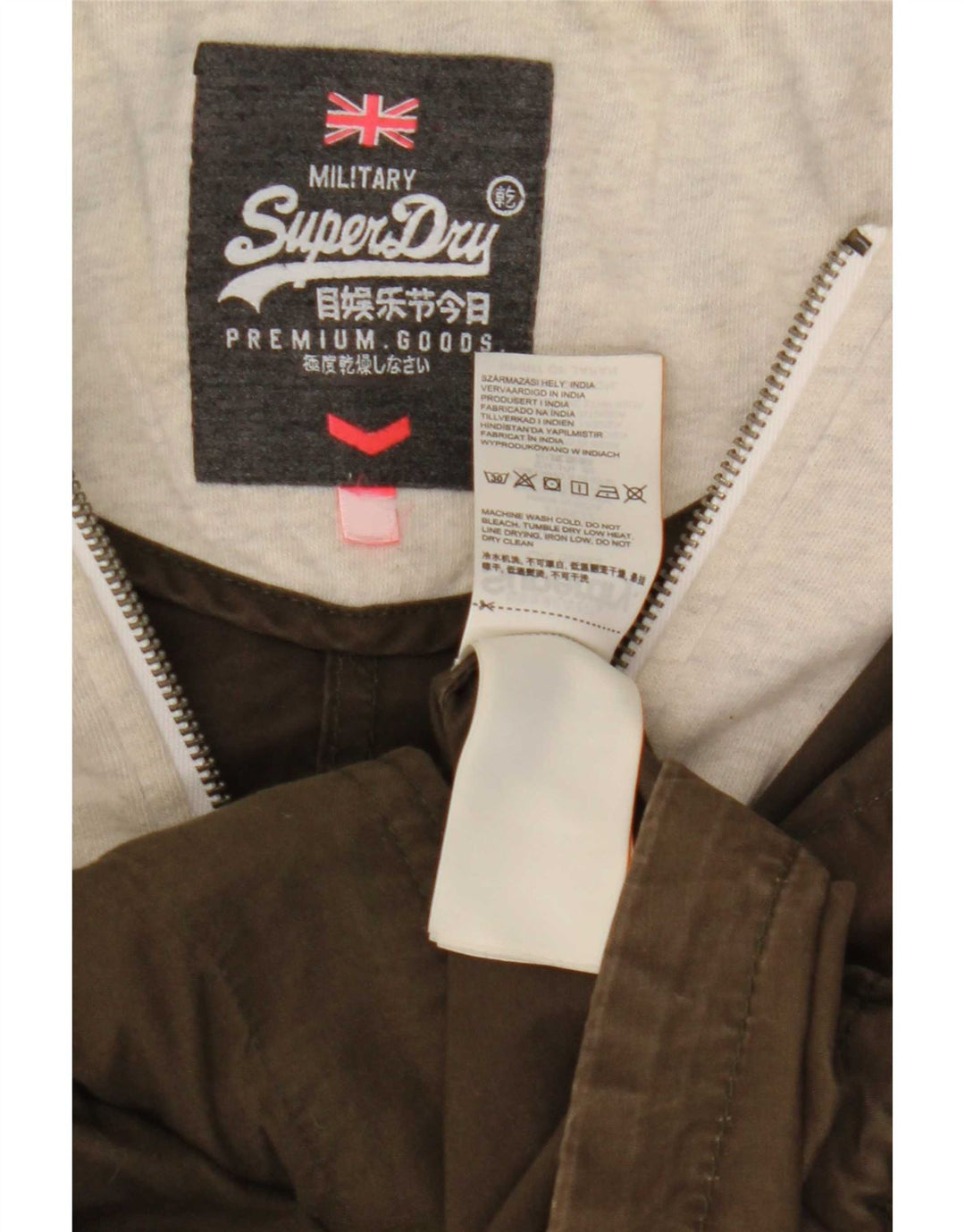 Superdry Bomberjakke med hætte til kvinder UK 14 Medium Khaki Colourblock Bomuld