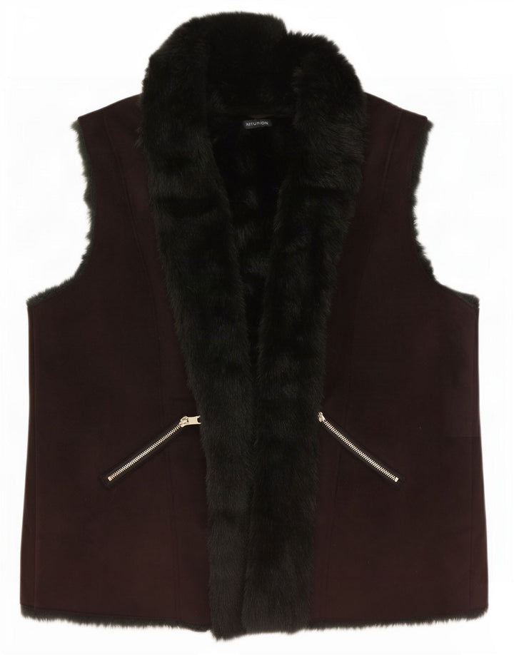Intuition Dame Sherpa Open Gilet UK 18 XL Brun Colourblock Polyester