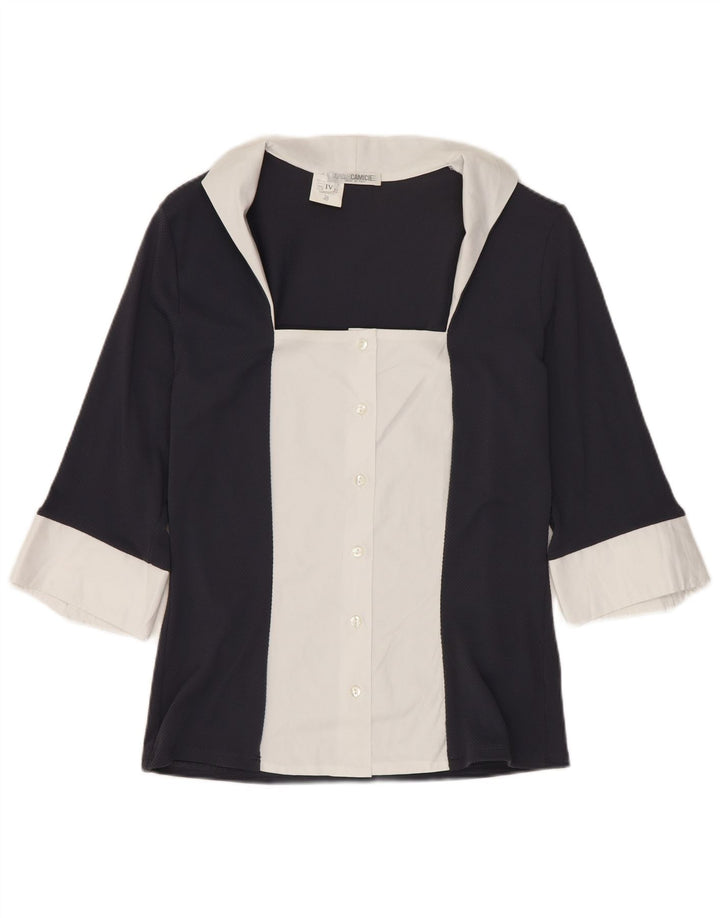 NARACAMICIE skjortebluse til kvinder UK 10 Small Navy Blue Colourblock
