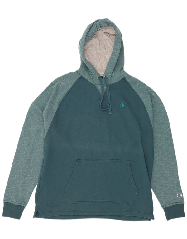 Champion Herre Regular Fit Hoodie Jumper Large Grøn Colourblock Bomuld