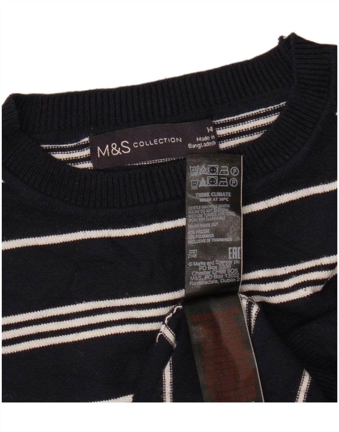 MARKS & SPENCER Dame Crop Sweater med rund hals, UK14 Medium Navy Blue