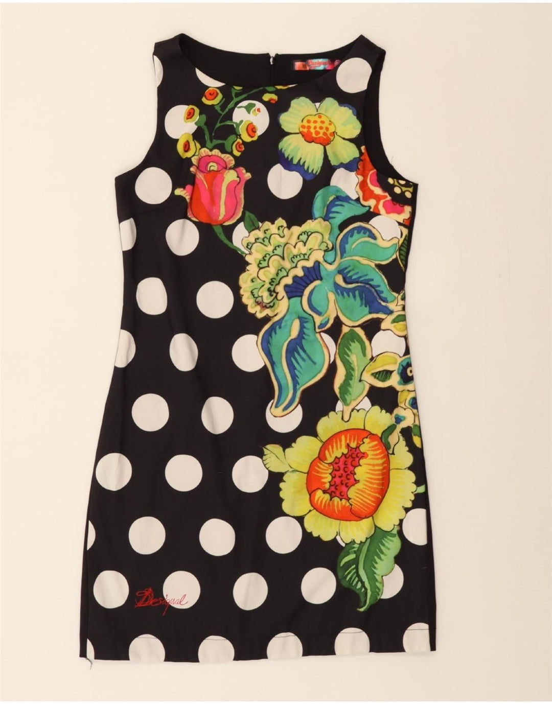 DESIGUAL Womens Graphic Sheath Dress EU 40 Medium Black Floral Vintage Desigual and Second-Hand Desigual from Messina Hembry 